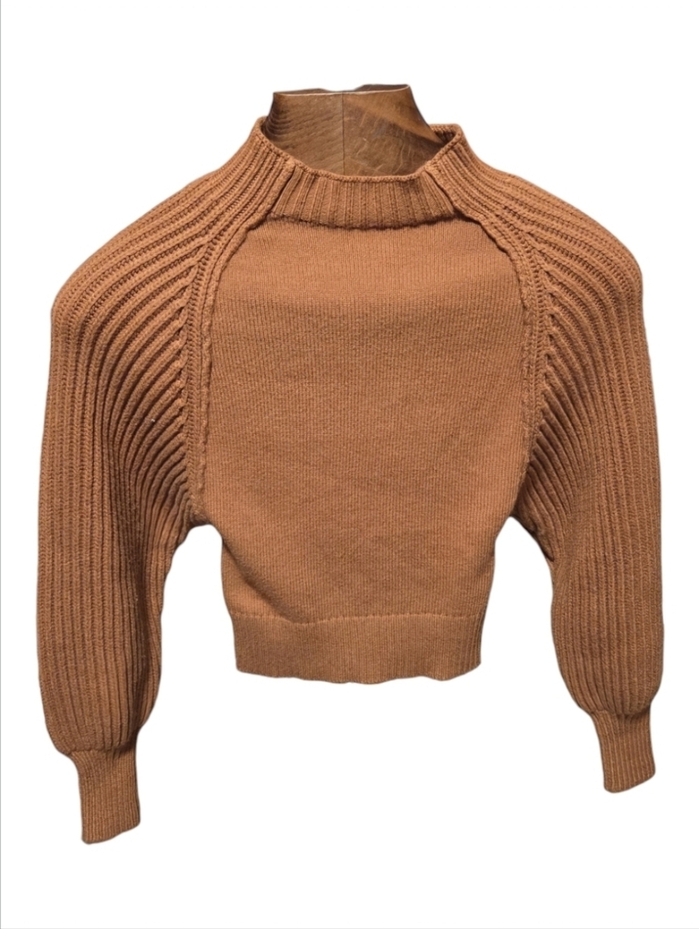 Anthropologie Maeve Mock-Neck Raglan Ribbed Sleeve Pullover Sweater Brown XXS - Picture 2 of 5
